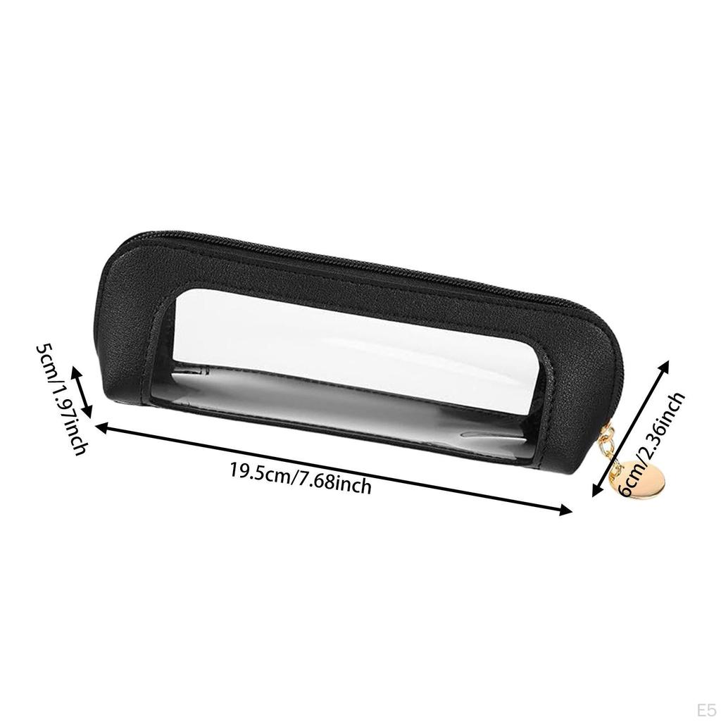 Makeup Carry Bag Zippered PU Leather for Women Clear Home Office Travel Accessories Organizer