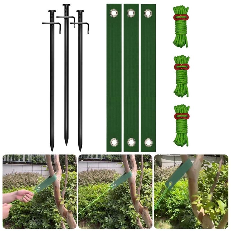 Green Recyclable Ground Stake Dowels Set 30cm Size Iron Nylon with 40cm Straps for Flexible Outdoor Use Long Lasting