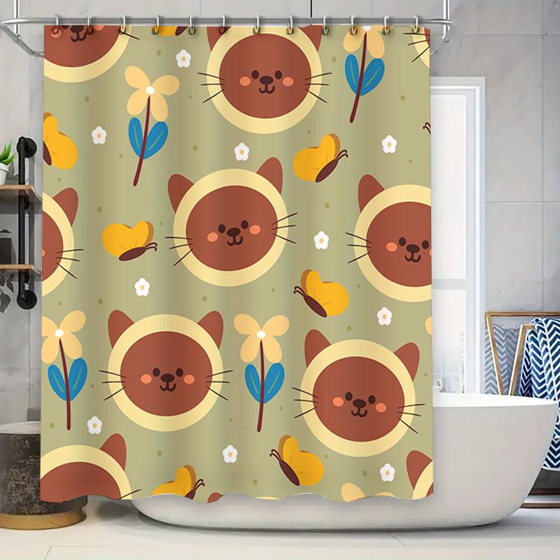 

Whimsical Animal Print Bath Curtains With Yellow Flowers Butterflies 3D Digital Printing Waterproof Shower Curtain For Bathroom W60H190(CM)-1 Pcs