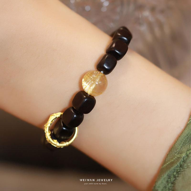

Matcha sugar cube ebony bracelet, green sandalwood cube bead jewelry, holiday gift, plant and flower handmade bracelet Blackwood Women s One
