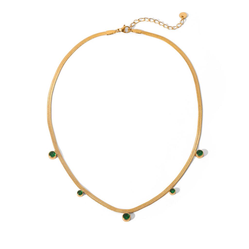 18K Gold Stainless Steel Snake Chain Necklace with Round Zircon, Women's Niche High-end Titanium Steel Clavicle Chain