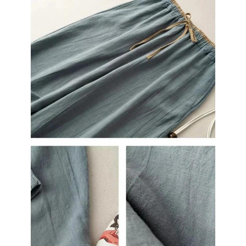 Retro Pendlerhose Koreanische Version Minimalistisch Leinen Weites Bein Lässige Hose Damen Locker Fallend Gerades Bein