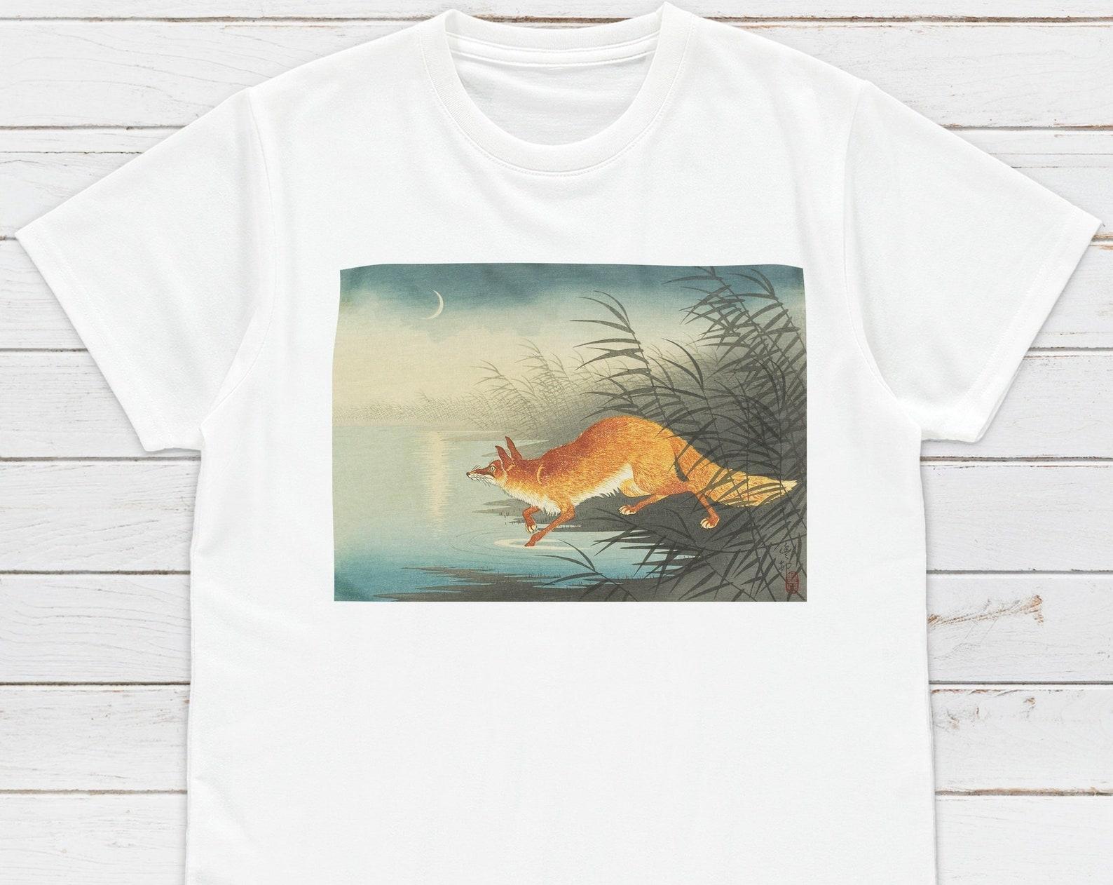 Japanese Ukiyo-e Fox T-Shirt, Woodblock Art Graphic Tee 3XL