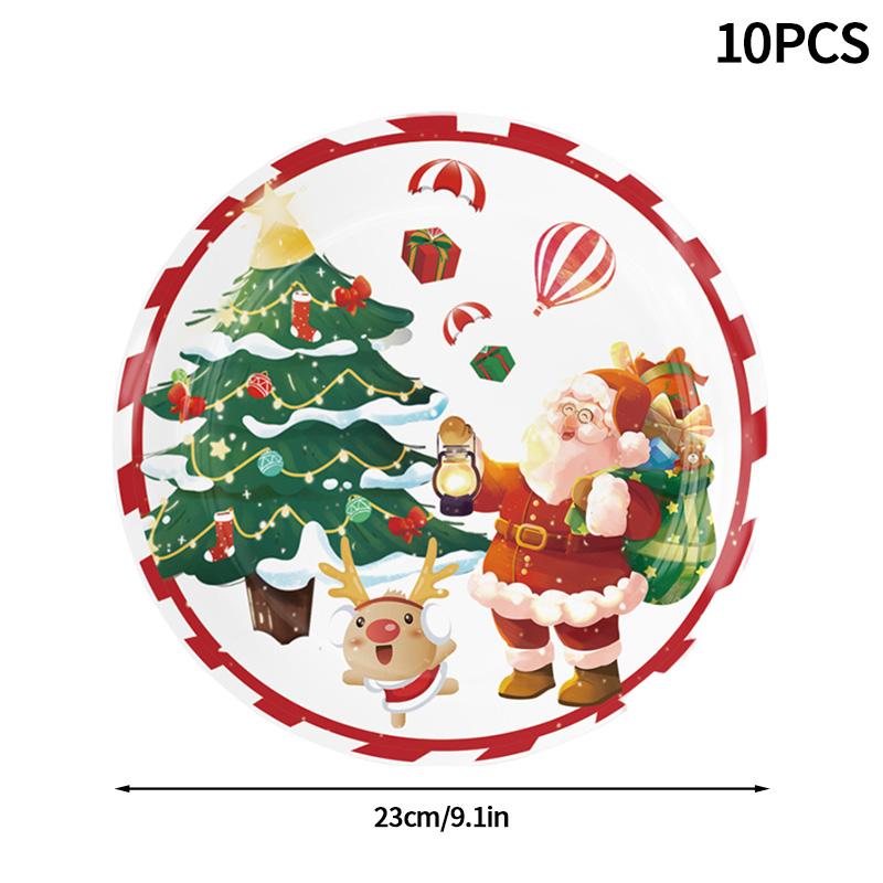 2025 Christmas Party Disposable Tableware Santa Claus Pattern Paper Plates Cups Christmas Tree Napkin Merry Christmas Supplies