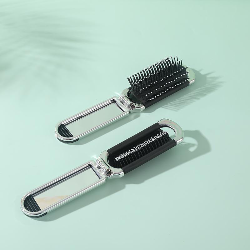 Portable Folding Mirror & Massage Comb for Girls - Travel-Friendly Hair & Makeup Accessory