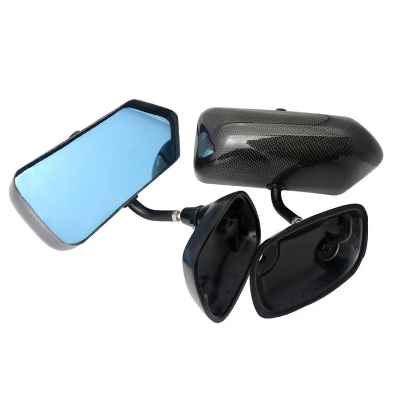Pair Carbon Fiber Racing Car Side Rearview Mirror Metal Bracket Blue Side Mirror