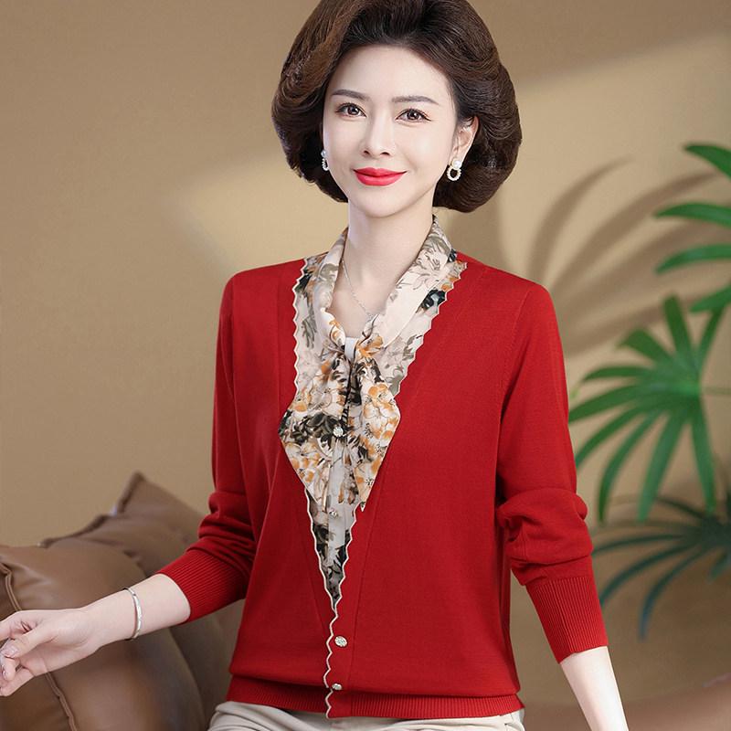 

Mom s Spring 2325 Two-Piece Layered Shirt for Middle-Aged Women - Stylish Autumn T-shirt Top 3XL (135-145 jin)