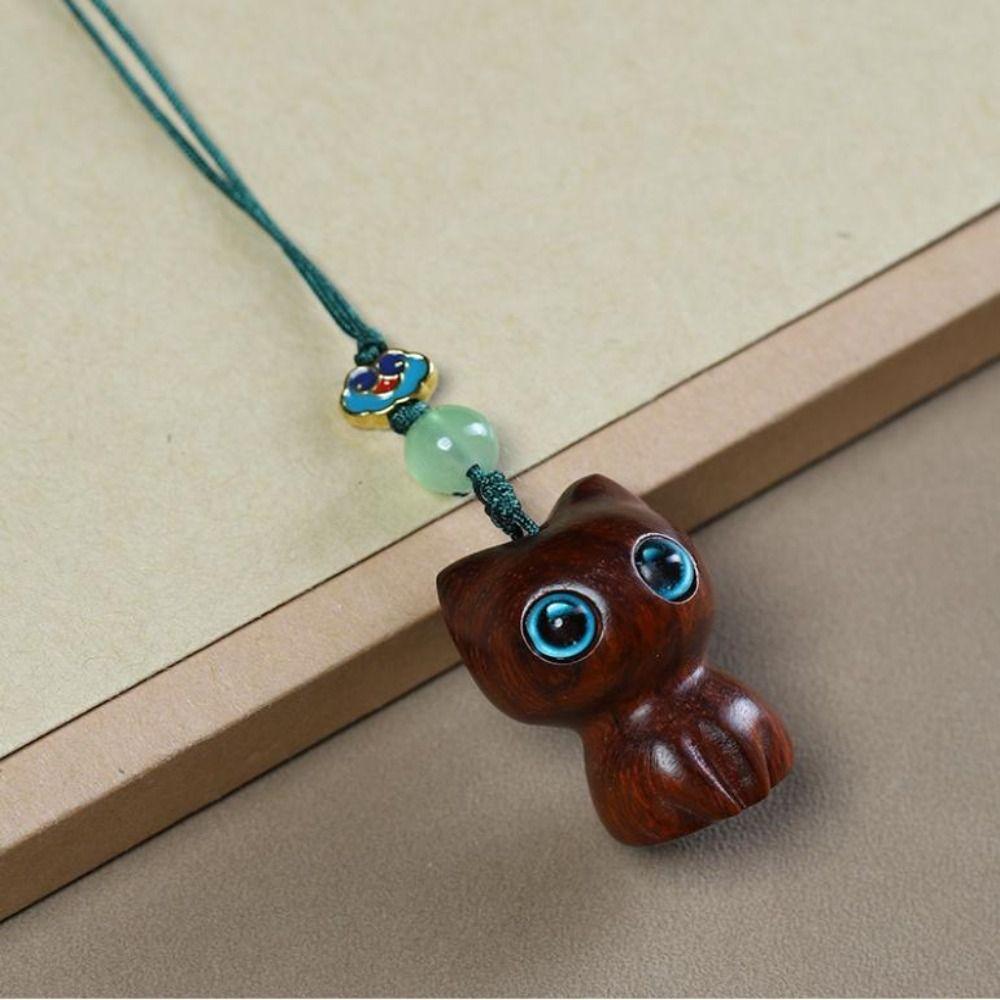 Strawberry Sandalwood Key Chain Chinese Style Lucky Cat Pendant Lucky Mobile Phone Ring  Women