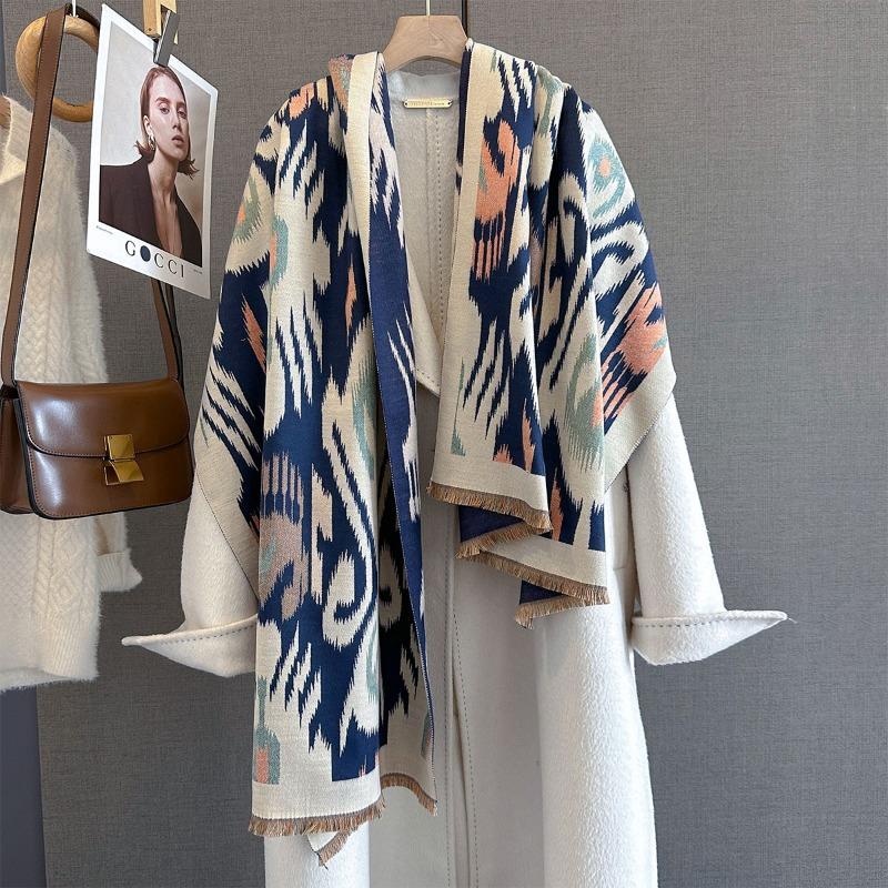 New imitation cashmere personalized printed scarf autumn and winter thickened warm versatile scarf women's fashion atmosphere shawl