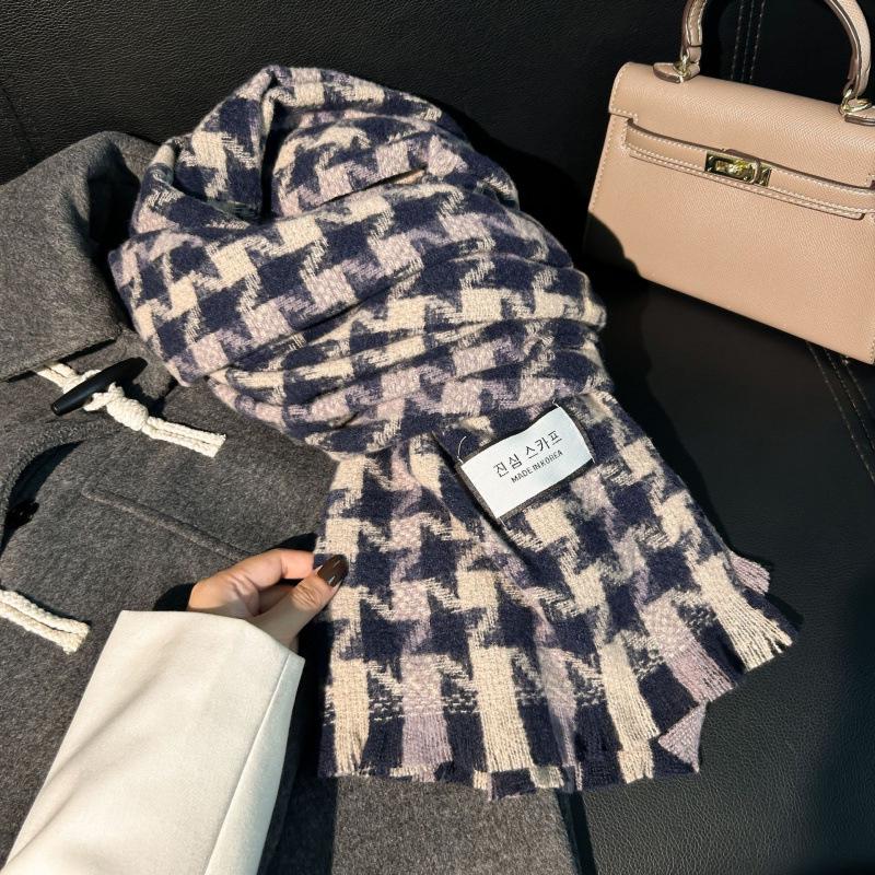 High-End Plaid Shawl for Women - 2025 Autumn/Winter Korean Style Thickened Imitation Cashmere Scarf
