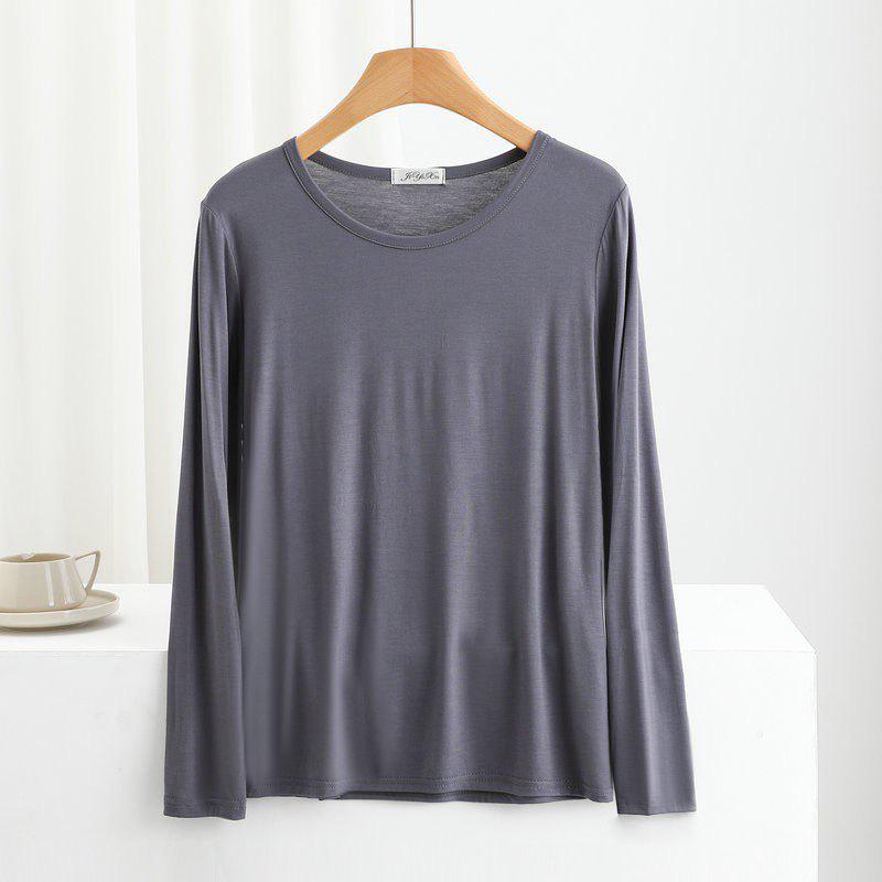 Women's Spring/Summer Modal Round Neck T-shirt - Thin Long Sleeve, Loose, Slimming, Plus Size, Outerwear Top