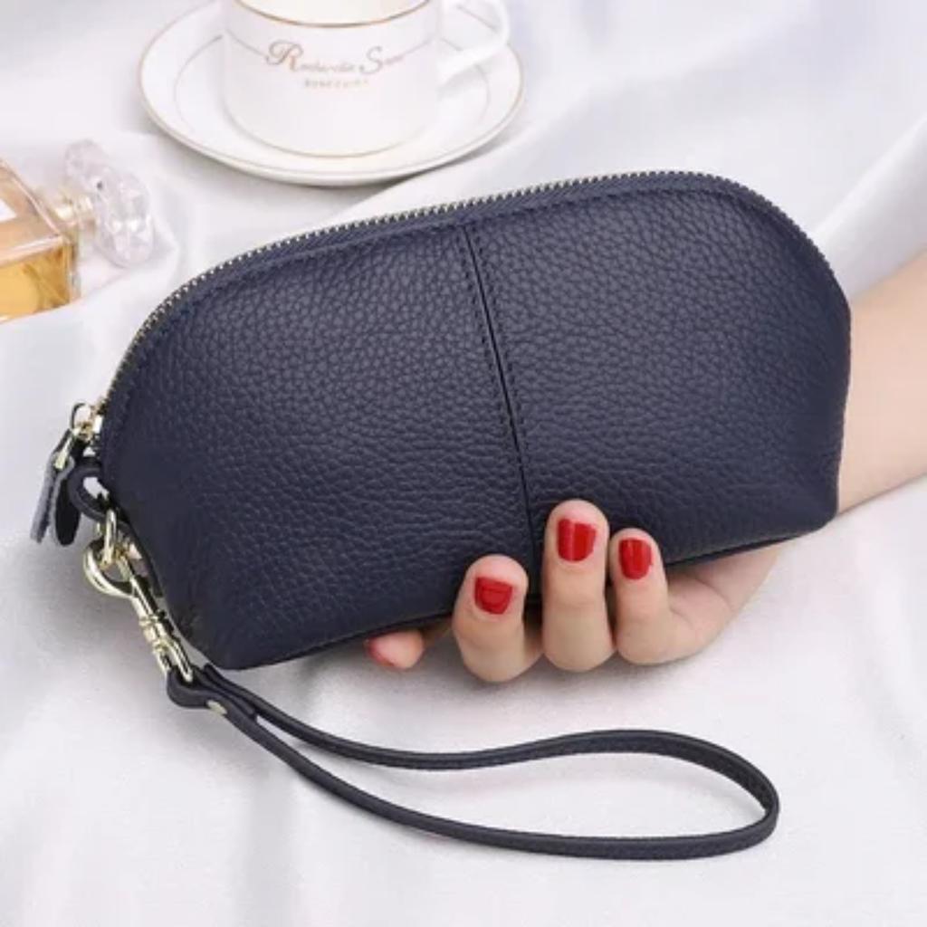 Genuine Leather Women Long Wallet Zipper Wristlet Bag Lady Clutches Coin Purse Cowhide Mobile Phone Bag Evening Party Handbag