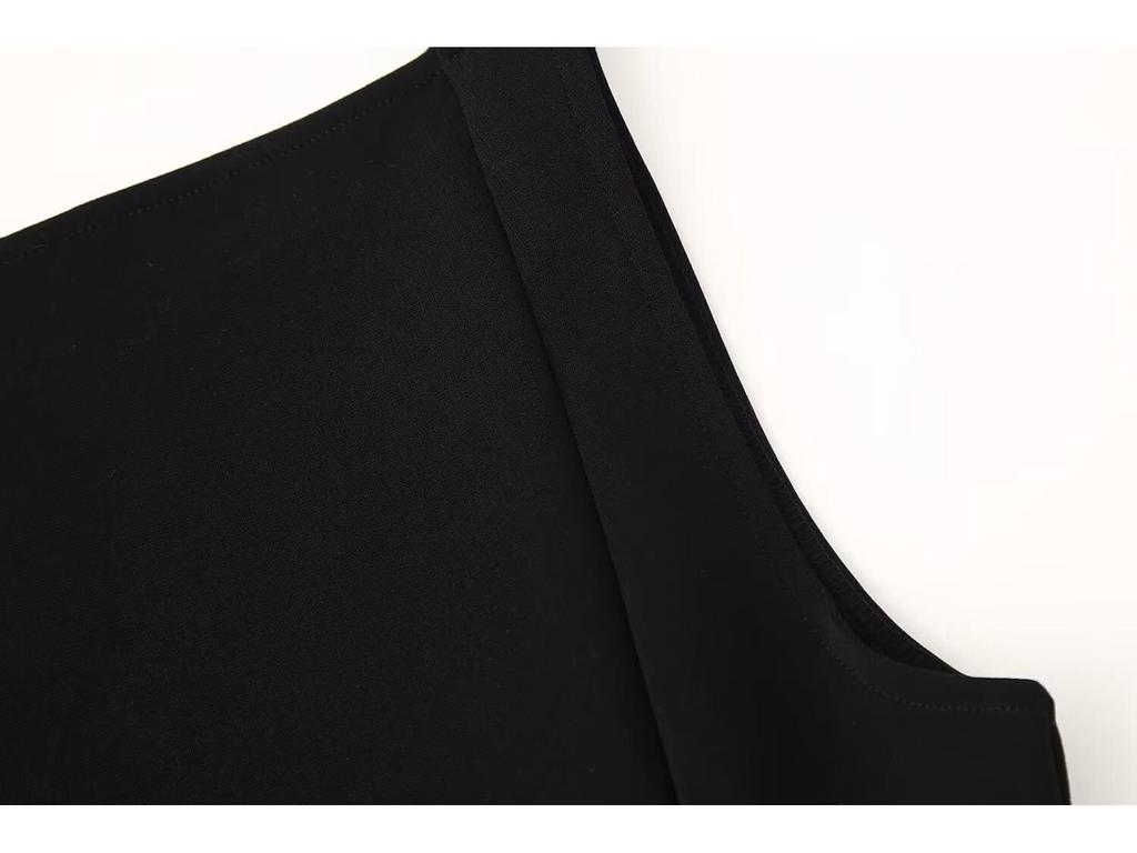 2025 Spring Women's European & American Style Pleated Boat Neck Slim Sleeveless Dress