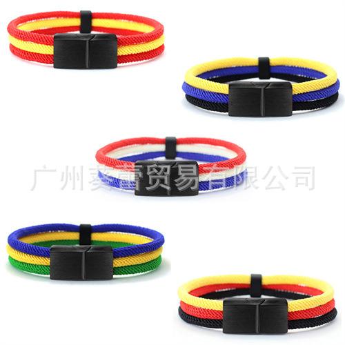 Nationale Flagge Armband Edelstahl Schwarze Schnalle Deutschland Frankreich Spanien Brasilien Ukraine Nationale Flagge Armband Hersteller