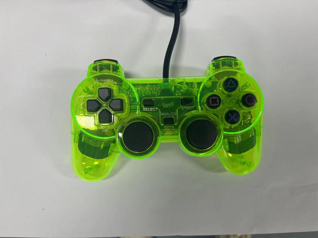 PS2 Game Controller with Snowflake Buttons, Dual Motor Vibration, Transparent Color.