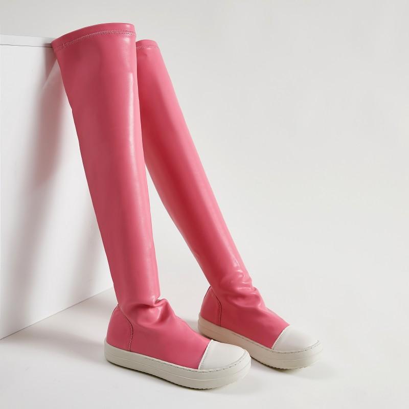 Stretch Over Kne Støvletter Kvinner Tykk Såle Plattform Høydeøkende Designer Lange Støvletter Stor Størrelse Alt Match Botas Casual