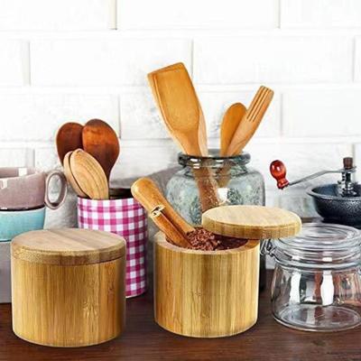 Bambus Gewürz Lagerung Box mit Magnetischen Schwenk Deckel Holz Salz Streuer Pfeffer Zucker Gewürz Halter Runde Container Schüssel Küche Gadgets