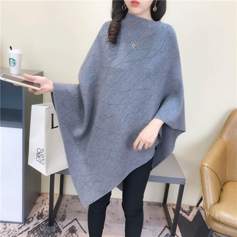

2024 New Sweater Knitted Bat Sleeve Loose Large Heavy duty Diamond Set Black Waist Shawl average size