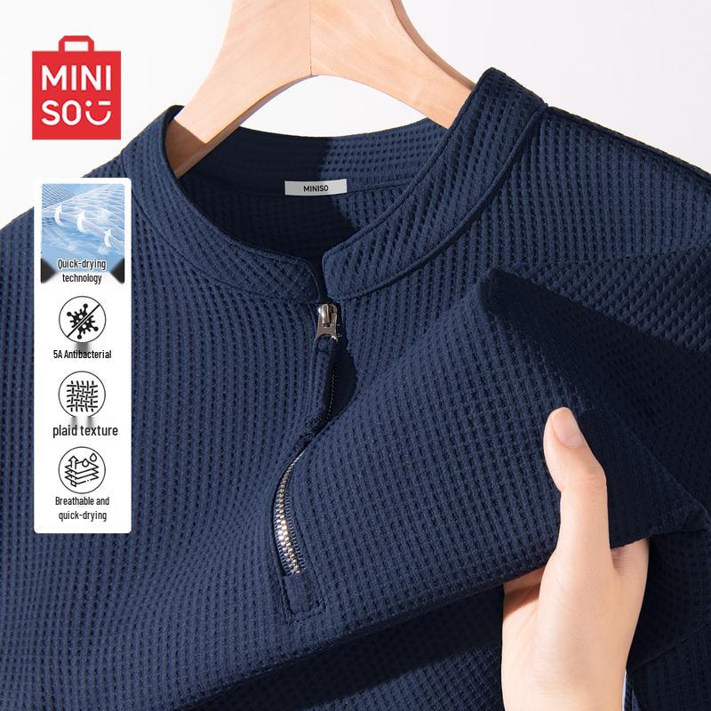 MINISO Men s Half-Zip Short Sleeve T-Shirt 2XL