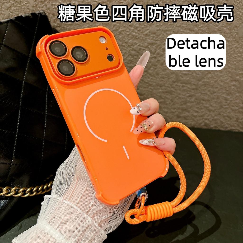 Applicable to iPhone18Pro removable lens four corners anti-drop magnetic mobile phone case with lanyard Apple 16 all-inclusive