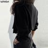 VONDA Damen Lässig Umlegekragen Elegant Gerüscht Plissee Langarm Bluse