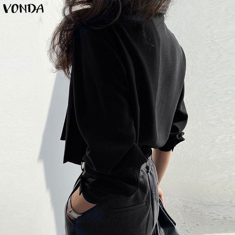 VONDA Damen Lässig Umlegekragen Elegant Gerüscht Plissee Langarm Bluse