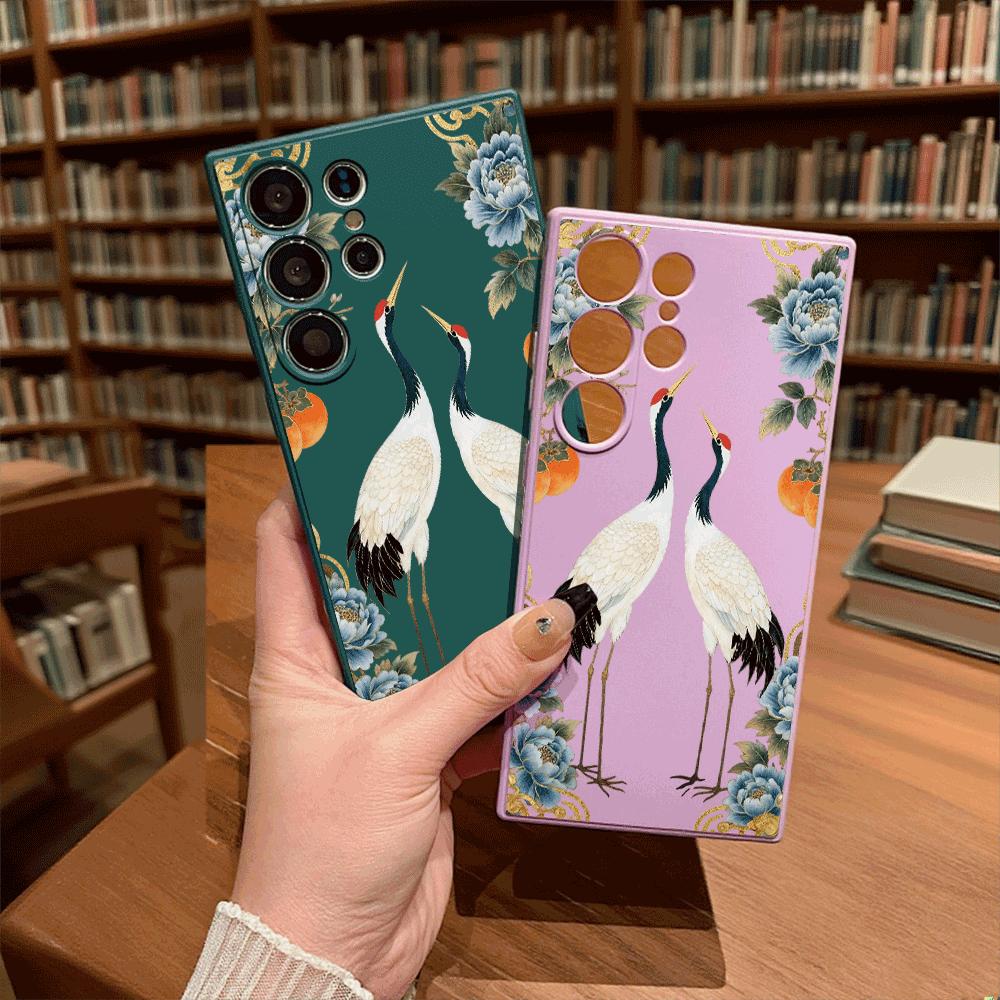 Red - Crowned Cranes Blue Case for Samsung Galaxy S25 S24 Ultra S23 S22 S21 S20 FE Plus Soft TPU Slim Fit Shockproof Cover