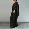 Damen Plissiertes Fließendes Maxikleid Gespaltenes Umhangärmel Formelles Hochzeitsgastkleid Cocktail Abendparty Langes Kleid
