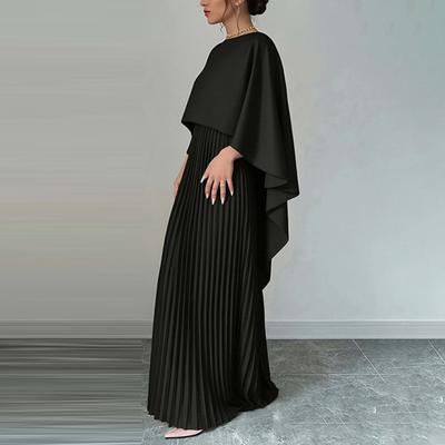 Yousheng Women's Pleated Flowy Maxi Dress Split Cape Sleeve Formal Wedding Guest Dress Cocktail Evening Party Long Dress