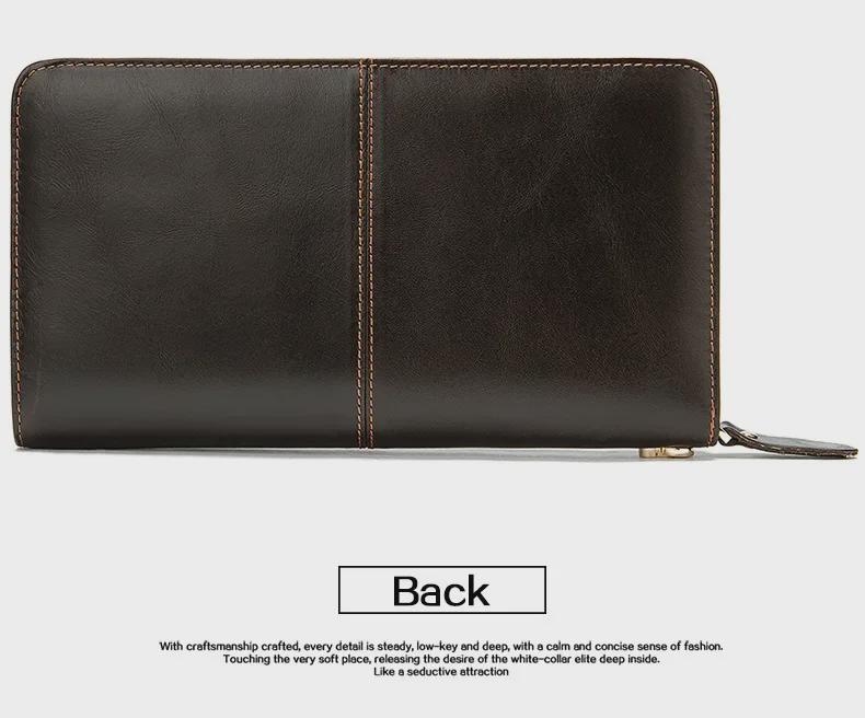 MVA Men's Long Retro Genuine Leather Wallet - Large Capacity Card Holder with Multiple Slots, First Layer Cowhide Clutch Bag.