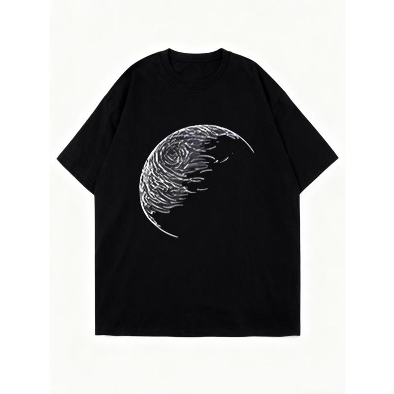 Oversized T Shirt Black Moon Wave Print Casual Wear For Women Summer Outfit Street Style Fashion Top