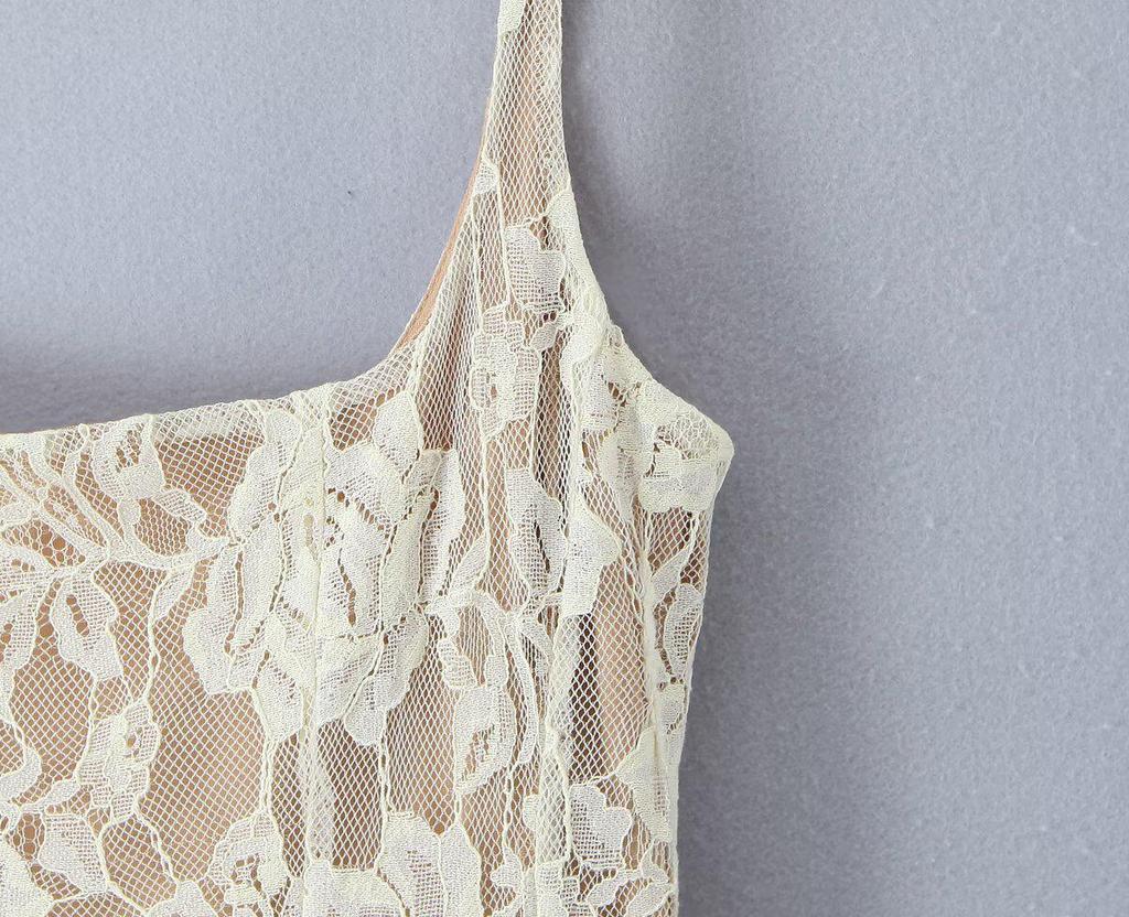 Elegant 2026 Sweet Lace Knit Camisole Dress with Retro Square Neck & Backless Design