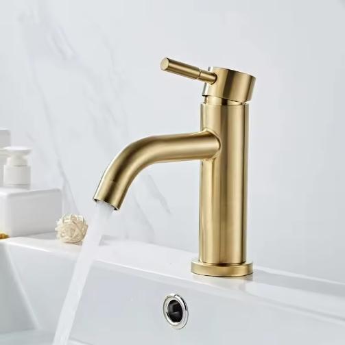 

Bathroom Faucet Solid Brass Bathroom Basin Faucet Cold And Hot Water Mixer Sink Tap Single Handle Deck Mounted Brushed Tap Gold