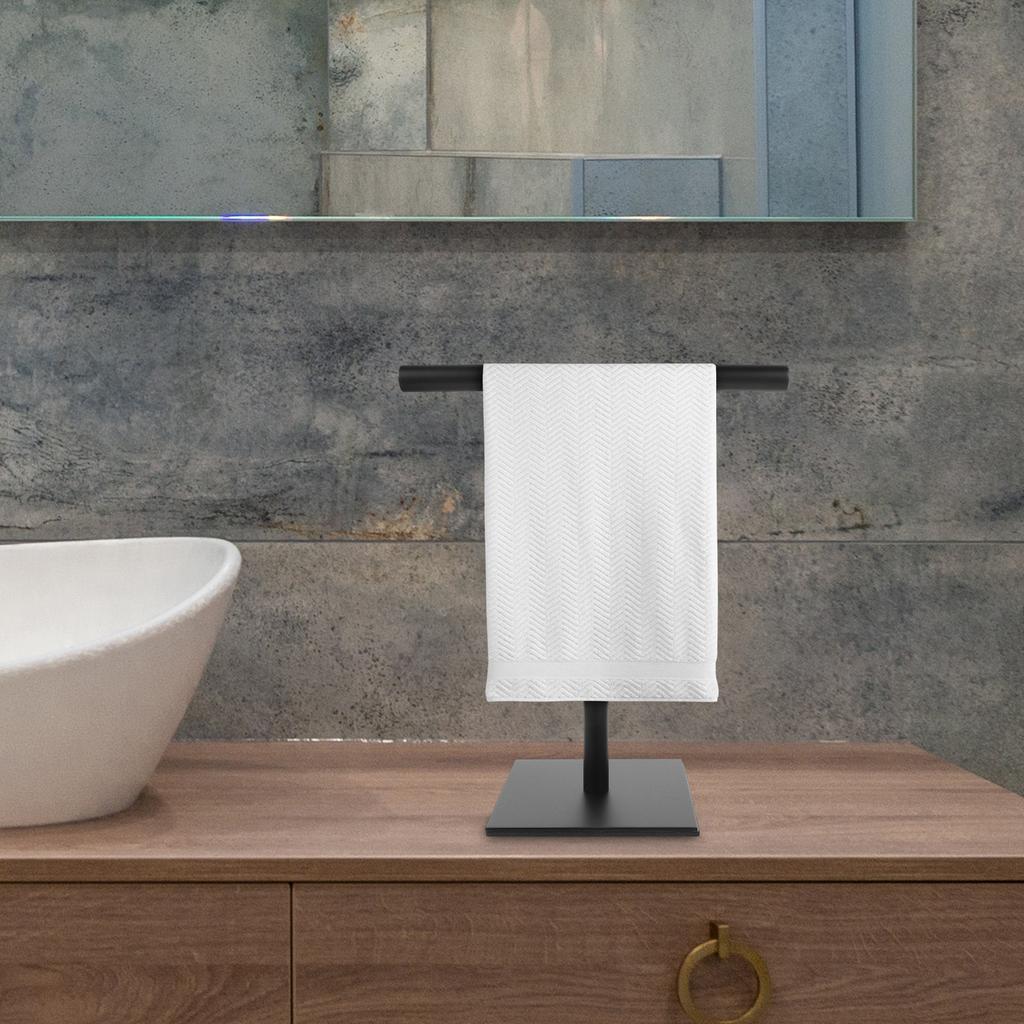 Countertop Towel Holder Stand Stainless Steel T-Shaped Bathroom Hand Towel Rack Stable Free Standing Metal Organizer No Drilling