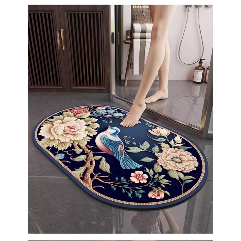 Traditional Chinese Style Elegant Bathroom Floor Mat Absorbent Diatomite Durable Stain Resistant Non Slip Entrance Mat For Bathroom
