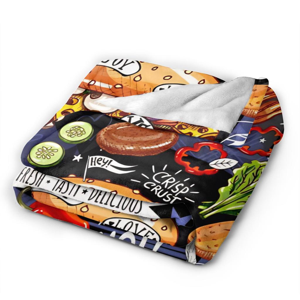 Poster Fast Food Cooking Hamburger Cheese Flannel Blanket Burger Creative Throw Blanket for Home Hotel Sofa 200x150cm Super Soft
