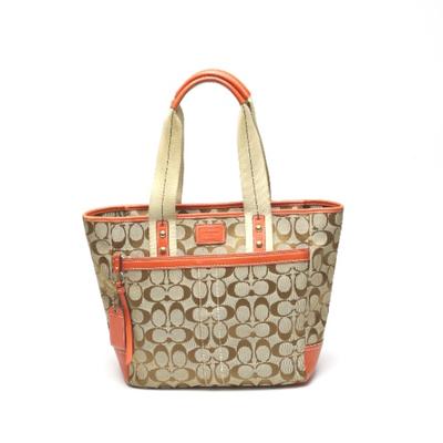 Canvas Shoulder Tote Bag Leather Orange Women 8679 Used