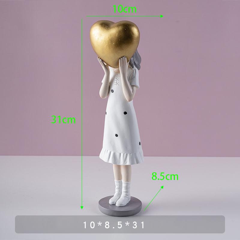 Nowoczesna żywica słodka dziewczyna balonowa statua akcesoria dom salon figurki pulpit dekoracja regał szafka rzeźba rzemiosło