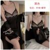 Women's Satin Sheer Mesh Fitted Backless Cami Sleep Dress with Robe Lounge Set