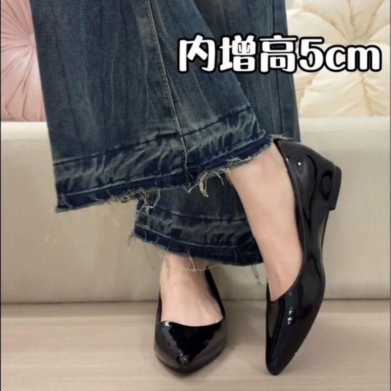 Small pointed head inner height increase shallow mouth outer wear new temperament one pedal
