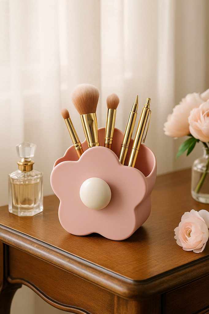 Pen Holder Makeup Brush Container Smooth Edge Vibrant Color Large Capacity Flower-Shaped Stationery Makeup Brush Box