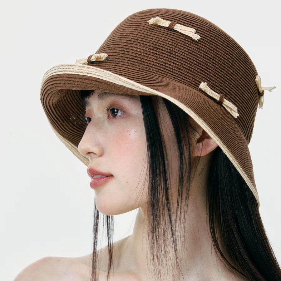 Internet celebrity bow straw hat women summer seaside vacation sunshade sunscreen big eaves sun hat foldable bucket hat