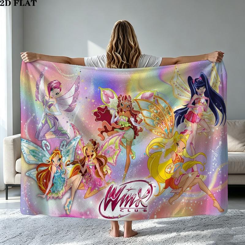 Winx Club Print Flannel Blanket High Quality Warm Comfortable Cover for All Seasons Perfect for Gifts Home Decor