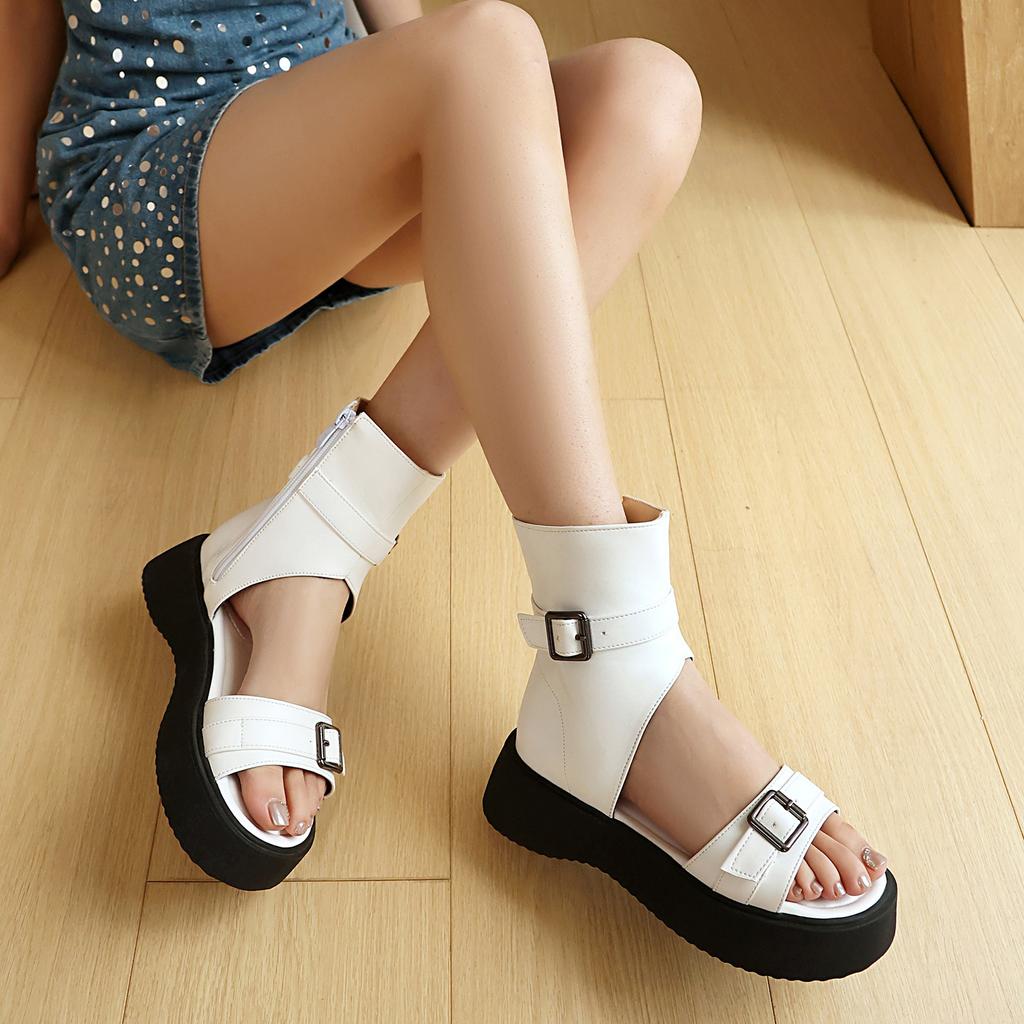 Spring and Summer Y Supply Is Comfortable, Medium Heel Thick Bottom Large Size Round Head Belt Buckle Women's Cool Boots