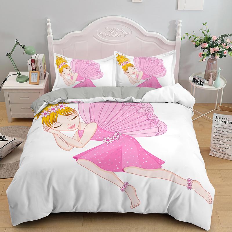Cartoon Lovely Girls King Queen Duvet Cover Cute Little Girl Pattern Bedding Set Kids Pink Pretty 2/3pcs Polyester Quilt Cover