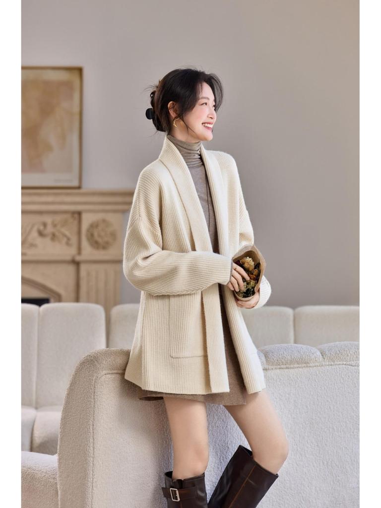 2025 Autumn/Winter Pineapple Stitch Thick Cardigan Coat - Women's Wool Knitwear Sweater