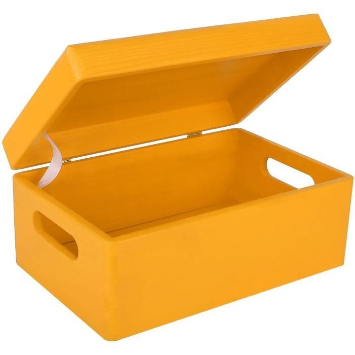 Yellow Wooden Storage Box 30 X 20 X 14 Cm with Lid and Handles