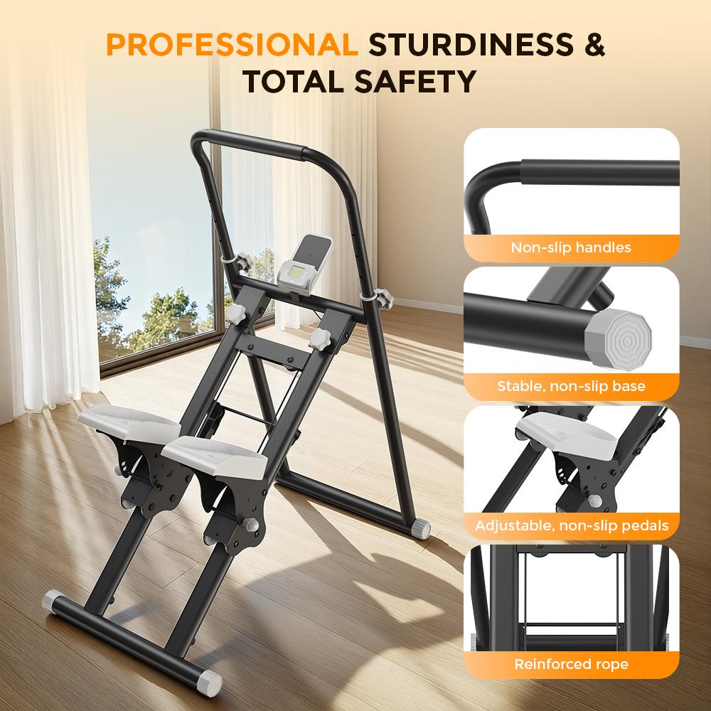 QK-7906 Stair Stepper with Resistance Bands Adjustable Pedals & Handlebar LCD Displa, Compact Home Cardio Stepper Machine