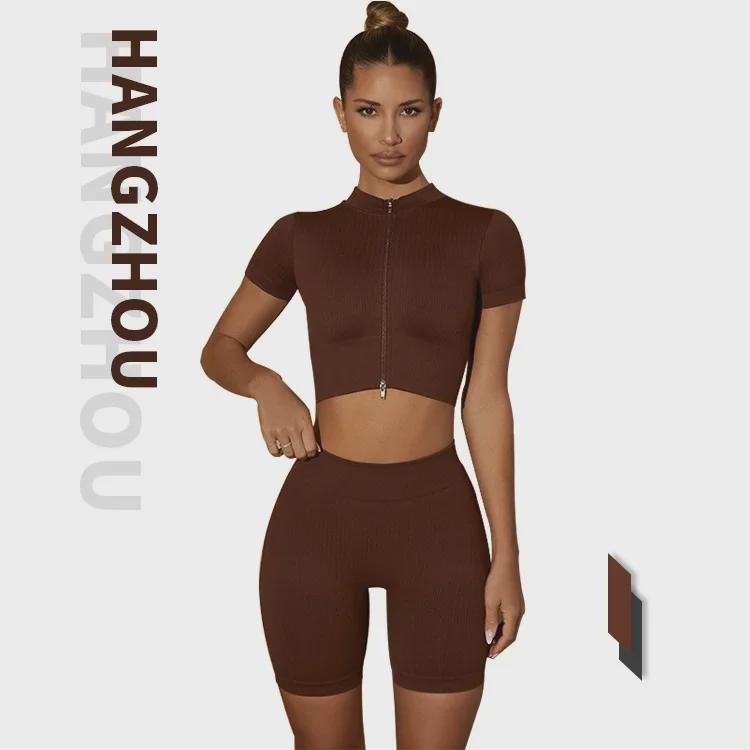 2022 Damen Yoga Set: Stylischer Rücken-BH, Weste mit Reißverschluss und hohem Kragen, Optionen für lange/kurze Ärmel und Sporthose – 6-teiliges Set.