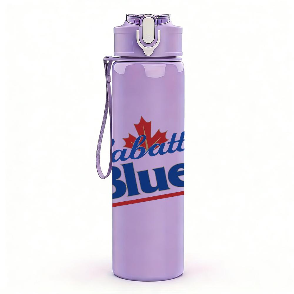 1PC Labatt Blue Circular Brand Logo Print 750ml Colorful Plastic Sports Water Bottle Leakproof Pop Up Lid with Straw for Outdoor Work Home Use